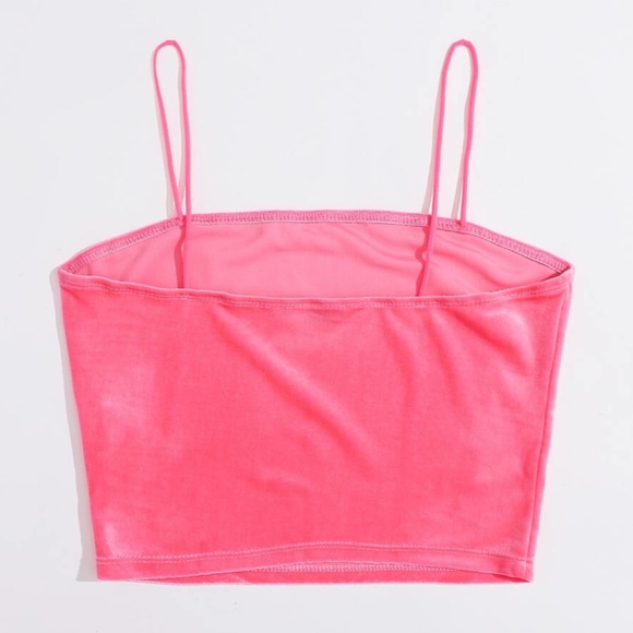 Glamorous Y2K Bright Neon Pink Velvet Cami CropTop - Picture 4 of 5